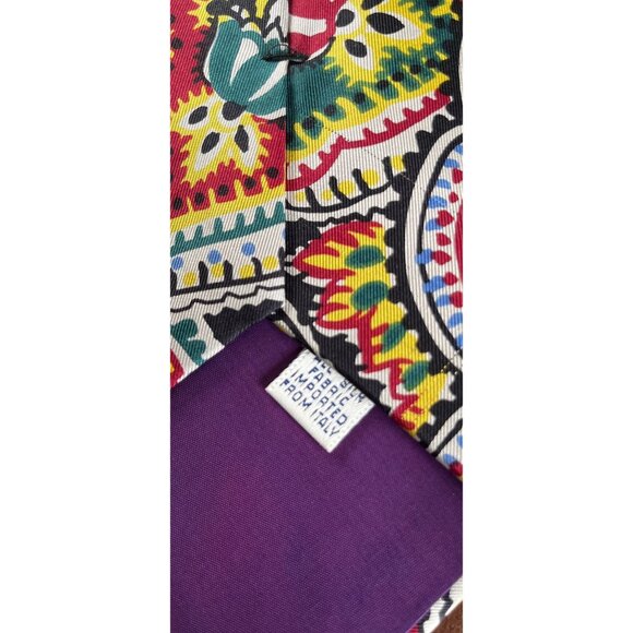 Vtg 1970's Perry Ellis Portfolio All Silk Tie Wild Abstract Paisley Purples Red - Picture 4 of 5